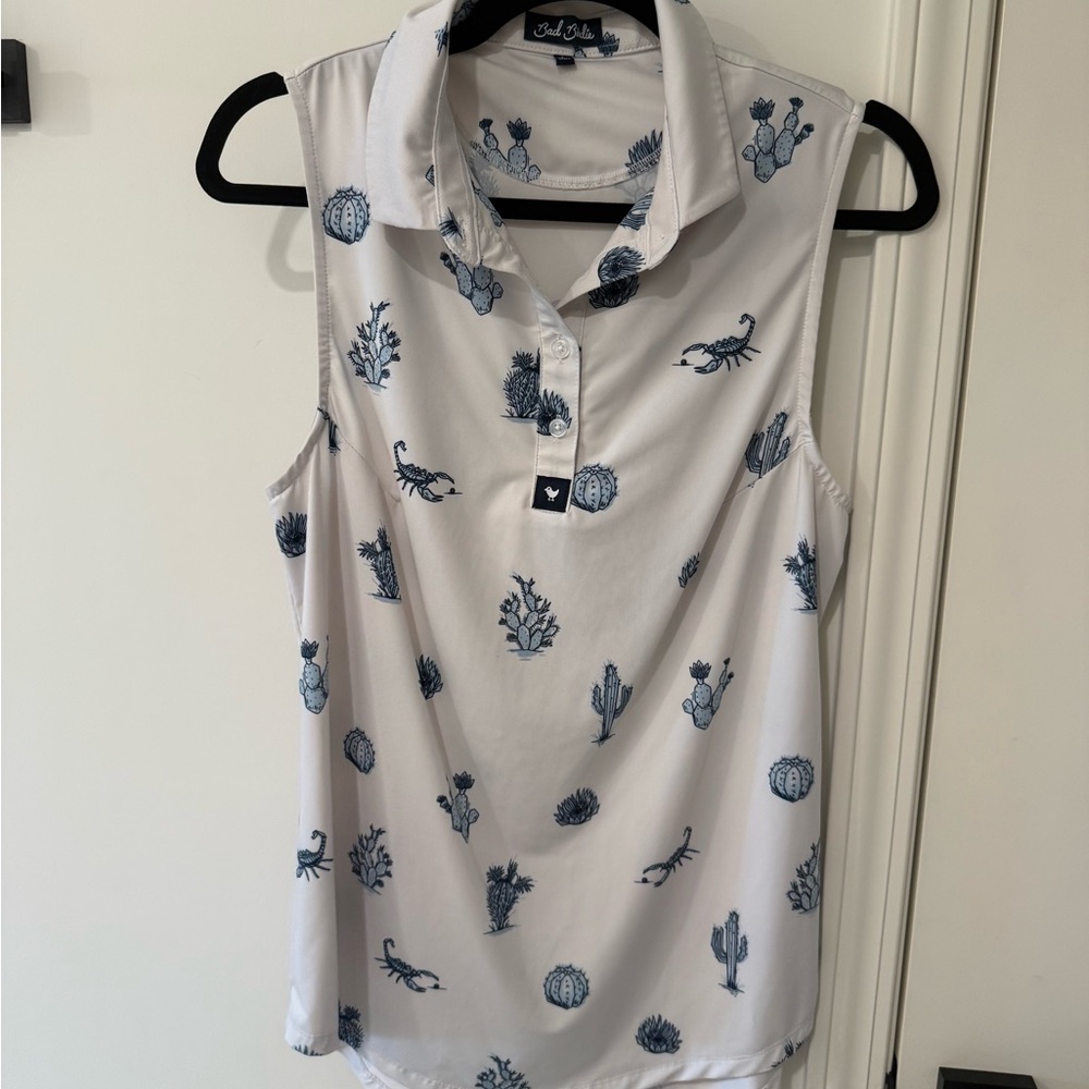 Bad Birdie White Sleeveless Polo Blouse